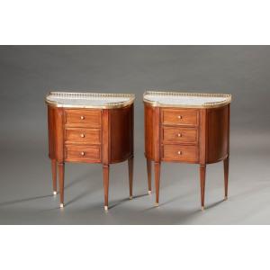 Pair Of Louis XVI Style Bedside Tables/small Chests Of Drawers – Marble & Brass