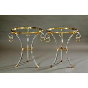 Pair Of Side Tables In Plexiglass And Gilded Brass – French Work Circa 1970