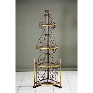 Wrought Iron And Brass Bakery Corner Shelf