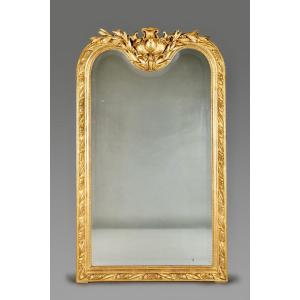 Large Carved And Gilded Wooden Fireplace Mirror