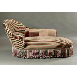 Large Louis XVI Style Daybed – Elegant Striped Fabric And Trimmings – Length 170 Cm