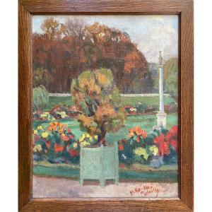 “the Luxembourg Garden. Paris”. Oil On Canvas. Early XXth.  Myrthée  Baillon De Wailly 