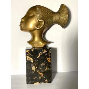 Africanist Bronze Mid 20th Century. In The Style Of K. Hagenauer. Mangbetu Woman Profile.