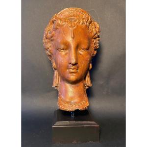 Head Of Diane De Poitiers. Painted Cement Molding On Base. Mid 20th Century. 