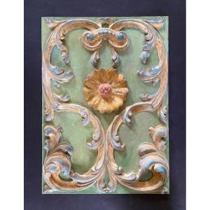 Carved And Painted Wood Paneling. Mid 20th Century.