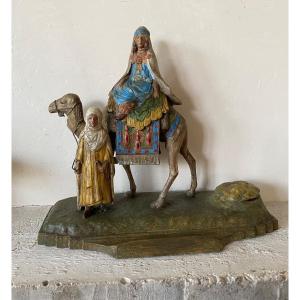 Orientalist Inkwell In Polychrome Metal. Colonial Exhibition 1931. Caravaners And Camel.