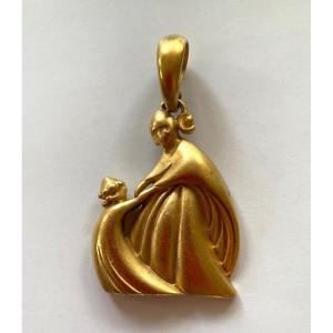 Jeanne Lanvin. Gold Metal Pendant. 80s.