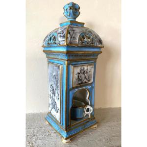 19th Century Porcelain Lantern. Grisaille Painted Decor. Cherubs / Winter Loves. 