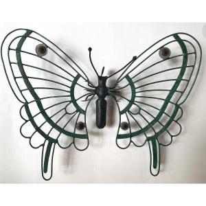 Wrought Iron Butterfly. Large Early 20th Ironwork Ornament.