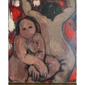Jacqueline Jacquier. “bathers”. Oil On Canvas, 20th Century.