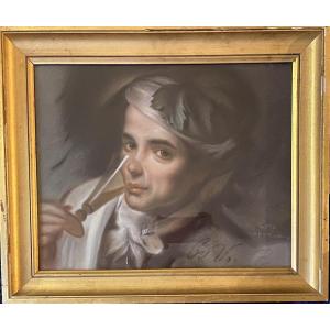 "the Young Spanish Drinker." Framed Pastel, Mid-20th Century. After Quentin De La Tour. R. Casez.