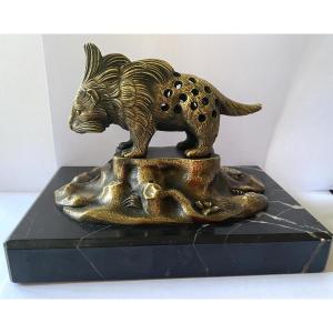 19th  Bronze Porcupine. Marble Base. Toothpick Holder. Curiosity.  Paperweight.