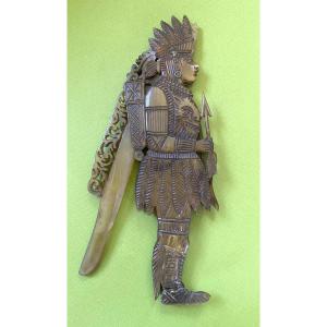 Early 19th  Letter Opener In Carved Horn. Native American. New World.