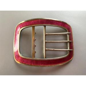 Mappin & Webb. Silver-gilt And Pink Enamel Belt Buckle. Early 20th Century. 