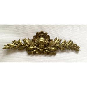 19th Decorative Bronze Pediment. Head Of Minerva, Shell And Laurel Branches. 