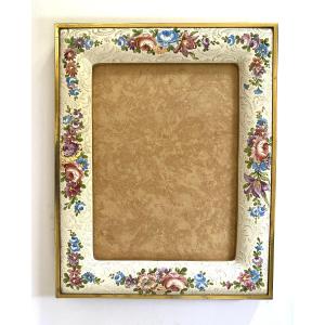 Mid-20th Porcelain And Brass Frame. Painted Floral Decoration.