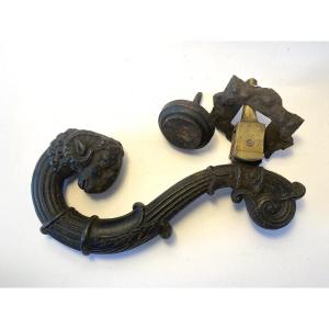 Cast Iron Door Knocker From The Early 19th Century. Ram's Head. 