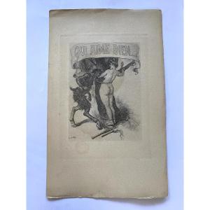 «. Qui Aime Bien ». Nine Engraving On The Theme Of Spanking. Louis Malteste. 1927.