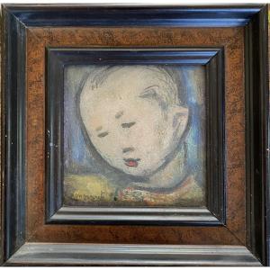 Isidore Marie Peyret. Portrait Of A Child. Gouache On Framed Cardboard. Early 20th Century. 