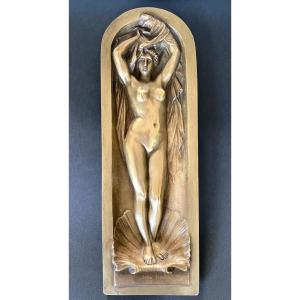 “bather With Shell”. Venus. Female Nude. 19th Century Bronze High Relief. 