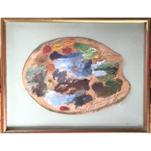 Framed Palette, Mid-20th Century. Framed Oil On Cardboard. 