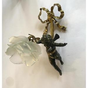 Louis XVI Style Wall Light. Angel, Glass Paste Tulip And Bronze Knot. 