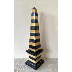 Marble Obelisk. 20th Century. Portoro Marble And Siena Marble. 