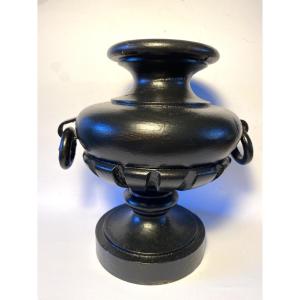 Decorative Vase In Turned And Blackened Wood, Mid-20th Century.