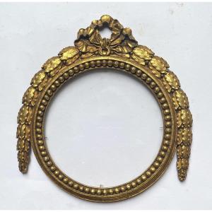 Giltwood Frame In The Louis XVI Style. Laurel Leaves, Pearls And A Tied Ribbon.