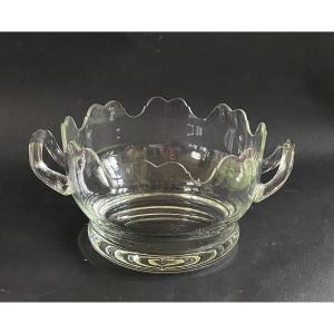 Early 20th Crystal Bowl. Glass Cup Or Cooler. Edges Cut In Bracket Shapes. 