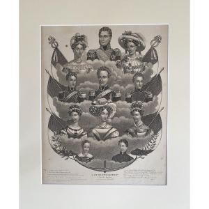 Early 19th Century Engraving. Portraits Of The Royal Family. King Louis Philippe And His Family.