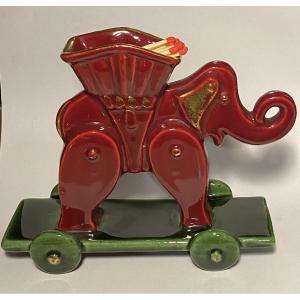 Ceramic Pyrogen. Toy. Elephant On Wheels. 1950s.