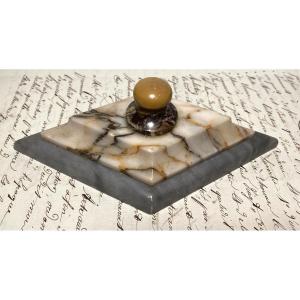 19th Marble Paperweight. Diamond Shape And Round Handle Made Of Four Different Marbles.