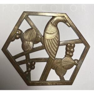 Ornamental  Art Deco Bronze. Bird, Leaves And Fruit. 