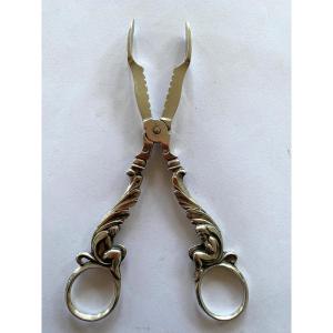 19th Century Solid Silver Sugar Tongs. Decorated With Putti And Acanthus Leaves.