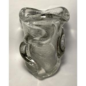 Bubbled Crystal Vase. Attributed To Schneider. 1960s/70s.