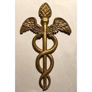 Early 19th Century Carved And Gilded Wooden Caduceus.