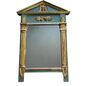 Empire Style Mirror. Mid-20th . Carved And Gilded Wood. Columns, Laurel, Imperial Eagle. 