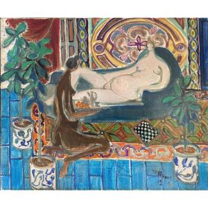 Claude Decaux. “ The Odalisque”. Framed Oil On Canvas. 1972.