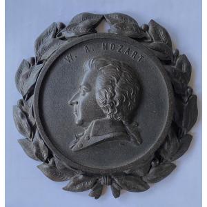 W. A. Mozart. Ebonite Or Gutta-percha Medallion. 19th Century. 