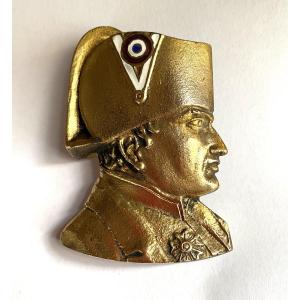 Early 20th Century Bronze And Enamel Brooch. Portrait Of Napoleon Bonaparte. 