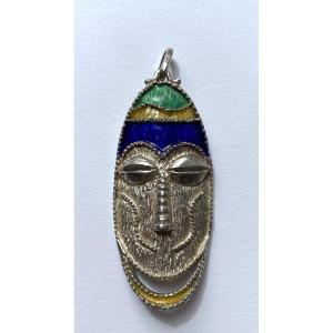 Silver And Enamel Pendant. African Mask. Circa 80/90.