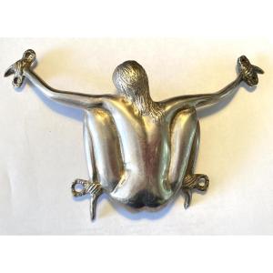G. Mailian. Silver-plated Bronze Belt Buckle.erotic. 1970s. Female Nude. Bondage. Shibari.
