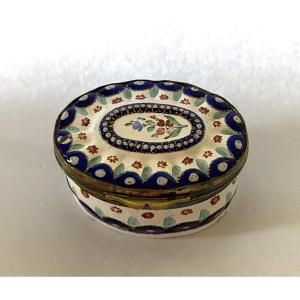 XVIIIth Century Style Fly Box. Enameled Floral Decoration On Brass.