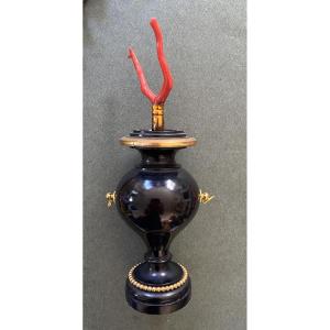 Red Coral Stem On Blackened Wood Base. Curiosity.