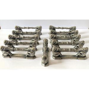 Suite Of Eleven Art Deco Silver-plated Knife Holders. Elephants.
