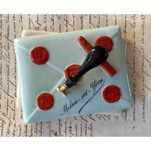 Porcelain «trompe L’œil». XIXth . Paperweight. Envelope, Seal, Stick And Wax Seals.