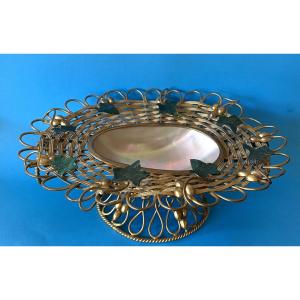 Basket In Gilded And Braided Brass. Empty Pocket, Baguier. XIXth  Century.