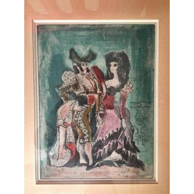 Pedro Florès. Spanish Couple From Murcia . Aquatint.