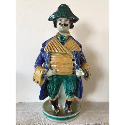 Candlestick In Ceramics XXth. Character In 18th Costume
